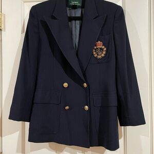 LAUREN, RALPH LAUREN, NAVY BLUE DOUBLE-BREASTED BLAZER SIZE 4
